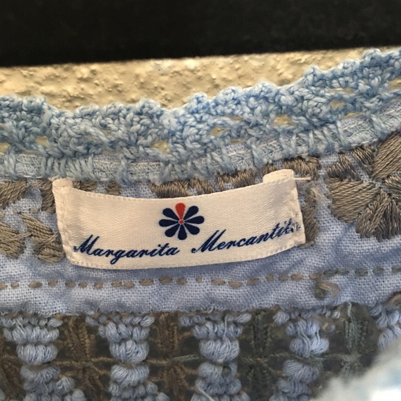 Margarita Mercantile Teresa Deshilado Dress | Light Blue with Gray Silk S - Picture 8 of 8